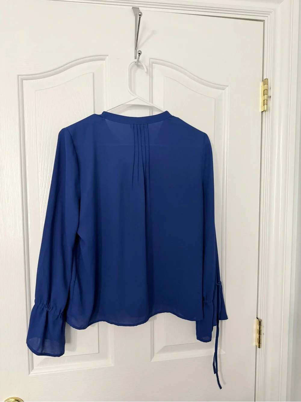 JCrew Royal Blue Pleated half button Long Sleeve Blouse